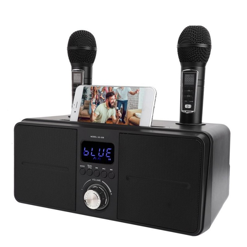 SDRD SD-309 bluetooth колонка-караоке с двумя беспроводными микрофонами, USB, AUX, онлайн караоке, мощность 30 Вт (черная) Черный