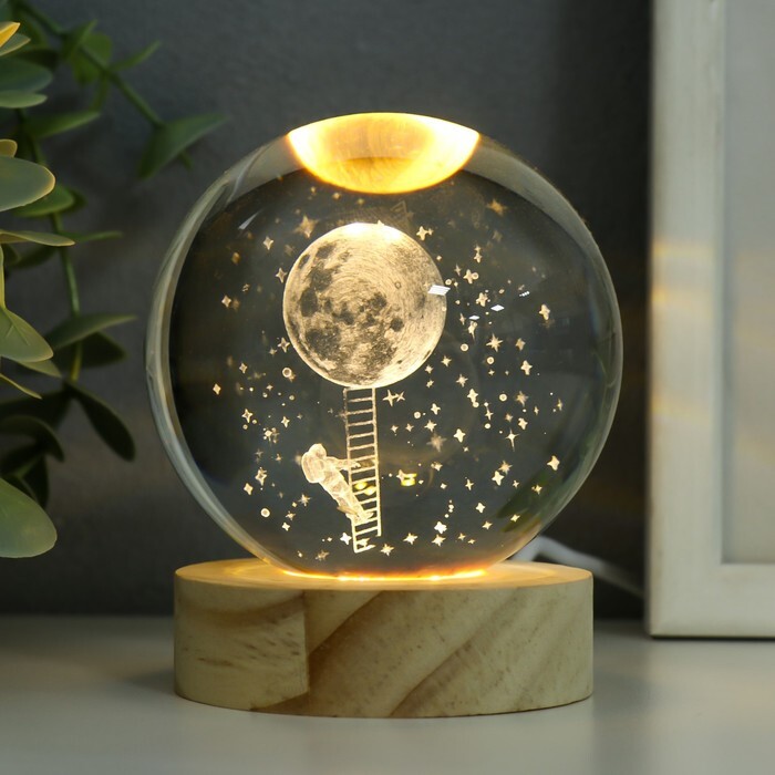 Светильник ночник Стеклянный шар 6 см с подсветкой, USB, 6х6х8 см